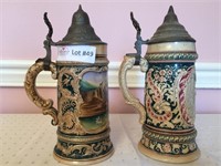 2 Unmatched stein, 1/2 L - relief, hand painted,