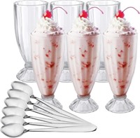 Cedilis 6 Pack Milkshake Glass with 6 Long Metal