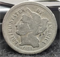 1868 Three Cent VF
