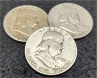 (3) Franklin 1951-P,D,S Half Dollars