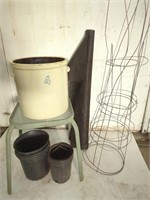 Vintage Stoneware Pot 1' Tall, 4 Wire Plant