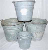 4 Galvanized Pails: 4, 8, 10, 12