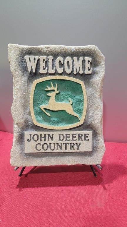 Heavy john deere welcome stone and stand