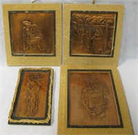 Lot Of 4 Hand Made & Signed Copper Art Pieces