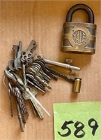 Yale Brass Padlock & Ring of Old Keys