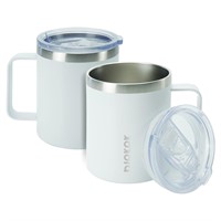 Insulated Coffee Mugs +Lid: 14oz, 2 Mugs White