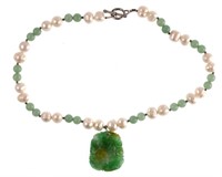 Carved Jade and Pearls Necklace