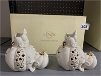 LENOX HALLOWEEN PUMPKIN CANDLESTICKS  NEW