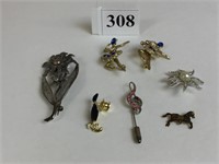 GROUP OF PINS BALLET DANCER HORSE CAT FLOWER ETC.