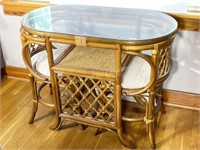 Neat Rattan Glass Top Table With Two Chairs