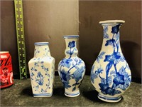 3pcs Silversti Cobalt Blue porcelain Small Vases