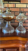 2 Vintage Glass Oil Lamps, No Globes, 8.5” &