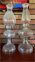 2 Vintage Clear Glass Oil Lamps