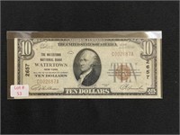 1929 Series $10 Watertown, NY Bank Note