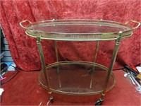 Small brass & glass tea tray cart.