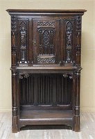Figural Carved Neo Gothic Oak Cabinet.