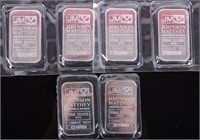 .999 FINE SILVER JOHNSON MATTHEY 1 OZT BARS - (6)