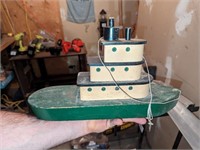 Wooden toy pull boat