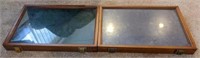 Walnut glass front display cases. Bidding on 1