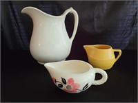 (3) Ceramic Water Pitcher & 2 Creamers, as is