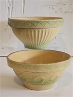 VTG 1920'S GREEN AND CREAM STONEWARE SERVING BOWLS