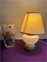 Small Milk Glass Table Lamp + Crystal Vase