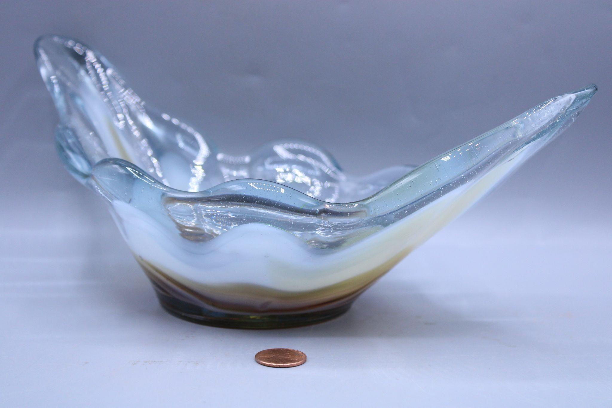 Hand-Blown Swirl Earth Tones Art Glass Bowl