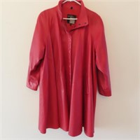 Red leather swing coat