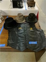 Leather Motorcycle Vest And Hats