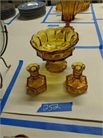 Amber Coin Glass Console Bowl And Candle Holders