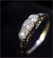 Art Deco three stone diamond set 18ct yellow gold