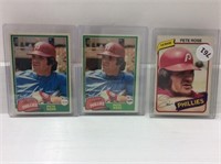 Pete Rose Baseball Cards X3 Mint
