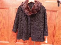 Vintage curly lamb jacket with mink collar,