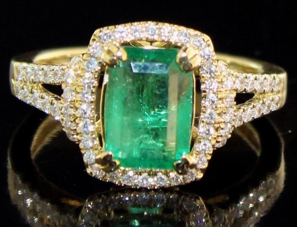 14kt Gold 1.91 ct GIA Emerald & Diamond Ring