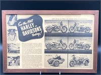 Framed 10x16” 1947 Harley-Davidson Advertising