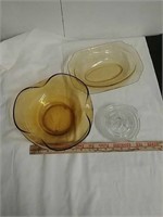 Vintage glassware includes amber colored Bowls