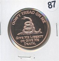 Don’t Tread On Me Design One Ounce .999 Copper Rou