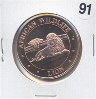 African Wildlife Lion One Ounce .999 Copper Round