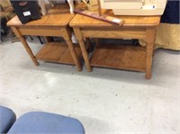 Pair of wooden one drawer end tables