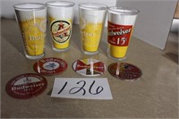 VTG BUDWEISER BEER GLASSES  COASTER SET