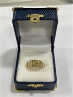 Men’s English 18k Gold & Diamond Signet Ring -