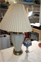 Two vtg lamps-Stained glass, ceramic?