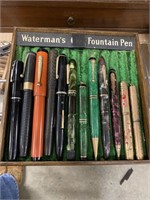 Collection of antique fountain pens and pencils