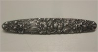 Vtg Stieff Sterling Silver Floral Bar Pin Brooch