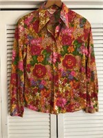 VINTAGE ELLES BELLES FLORAL NYLON SHIRT SIZE 16