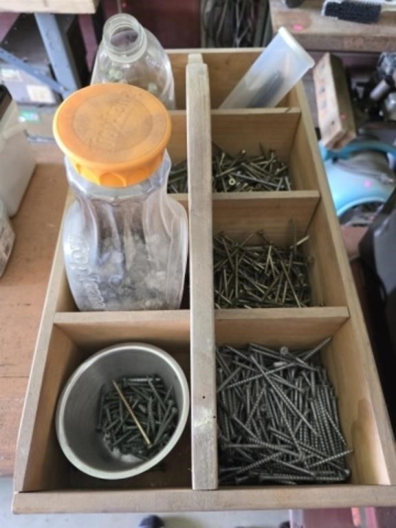 Wood tool box with screws