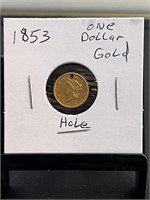 1853 $1 Liberty Gold Piece - Has Hole