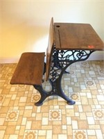 Early School Desk with Cast Iron Legs