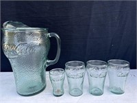 Coca Cola Pitcher & Various Sized Glasses