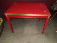 Small Bright Red Side Table with Gold trim.